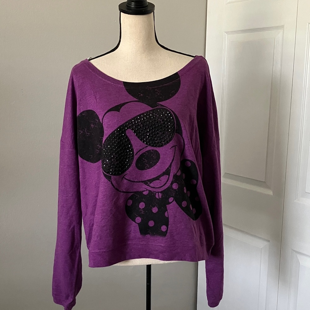 DISNEY Off Shoulder Mickey Mouse Purple Beaded Sunglasses Cotton/Poly Top | XXL